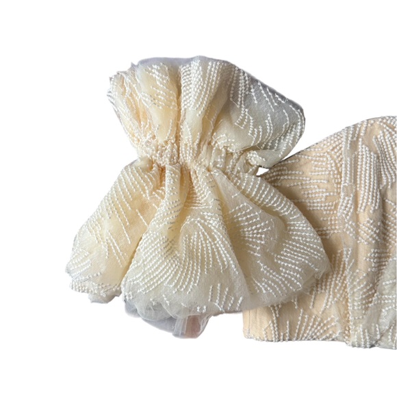 Apricot Off Shoulder Embroidered Corset Crop Top Dramatic Puff Sleeve Coquette - Picture 10 of 14